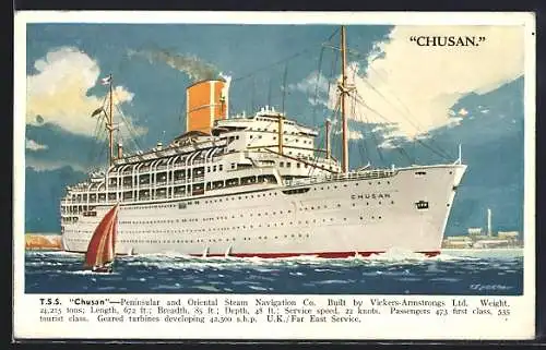 Künstler-AK T. S. S. Chusan in voller Fahrt