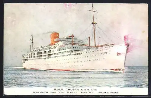 Künstler-AK Passagierschiff RMS Chusan in Fahrt, P & O Liner