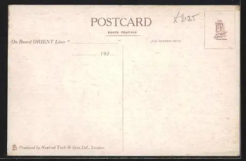 Künstler-AK Passagierschiff R.M.S. Orsova mit Schlepper, Orient Line