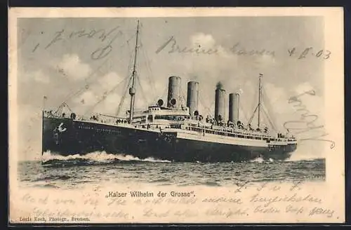 AK Dampfer Kaiser Wilhelm der Grosse in voller Fahrt