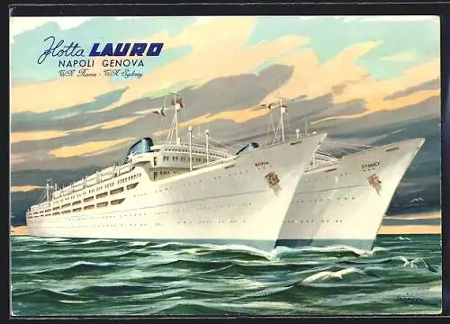 Künstler-AK Passagierschiffe Roma und Sydney, Flotta Lauro