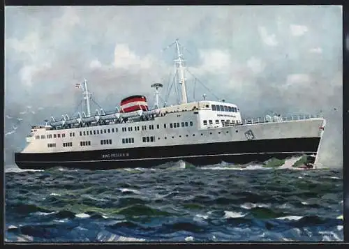 Künstler-AK Fährschiff König Frederik IX in Fahrt