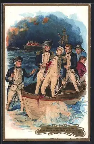 Künstler-AK Nelson loses his arm in the night attack on the Mole at Santa Cruz