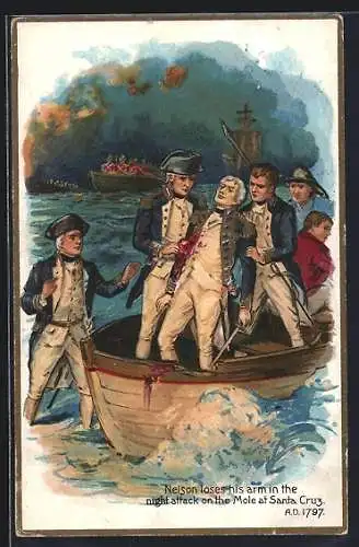 Künstler-AK Nelson loses his arm in the night attack on the Mole at Santa Cruz