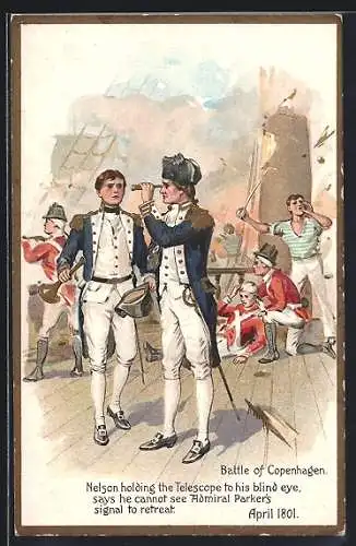 Künstler-AK Battle of Copenhagen, Nelson holding the Telescope to his blind eye