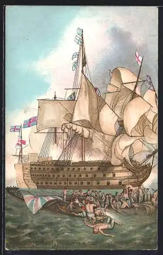 Künstler-AK HMS Victory, Battle of Trafalgar