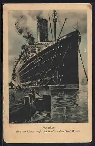 Künstler-AK Riesendampfer Columbus des Norddeutschen Lloyd