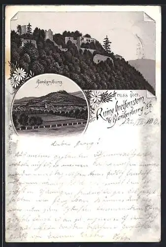 Lithographie Blankenburg / Thür. Wald, Ansicht der Ruine Greifenstein, Ortsansicht