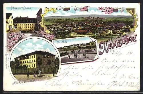 Lithographie Neudietendorf, Mädchen-Pensionat, Bahnhof, Schwestern-Haus
