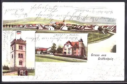 AK Gräfenhain / Thür., Schützenhof mit Villa Halbig, Aussichtsturm