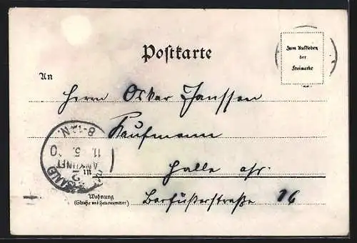 Lithographie Apolda, Kriegerdenkmal, Sophienschule und Rathaus