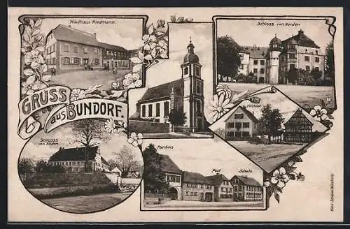AK Bundorf, Kaufhaus Riedmann, Forstamt, Schloss und Schule