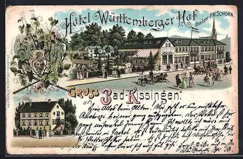 Lithographie Bad Kissingen, Hotel Württemberger Hof
