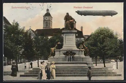 AK Schweinfurt, Zeppelin am Rückert-Denkmal