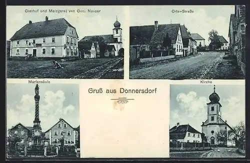 AK Donnersdorf, Gasthof von Geo. Nusser, Strassenpartie und Kirche