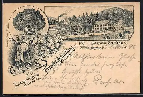 Lithographie Friedrichsanfang b. Oberhof, Gasthaus zum Jägerhaus und Aussichtsplattform