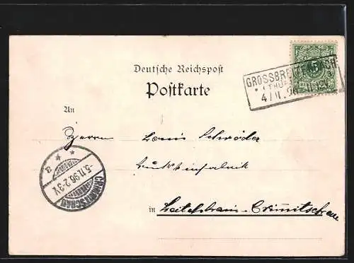 Lithographie Grossbreitenbach, Hotel zum wilden Mann, Hassrich`s Waldhaus, Totalansicht