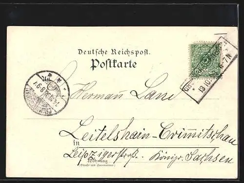 Lithographie Grossbreitenbach, Hotel zum wilden Mann, Bahnhof, Gasthaus Schützenhof, Kaiserl. Postamt