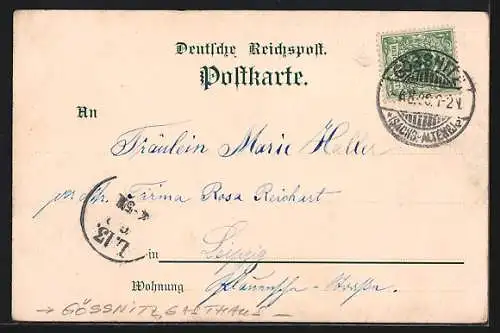 Lithographie Gössnitz / S.-A., Gasthaus Wilhelms Höhe, Concert & Ballsaal
