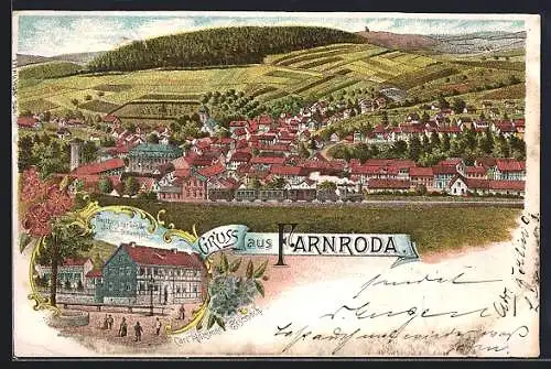 Lithographie Farnroda, Gasthaus zur Linde v. Joh. S. Braunholz, Totalansicht