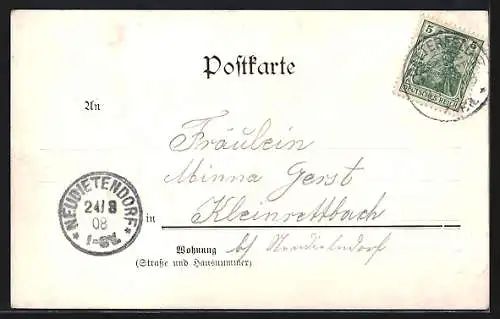 Lithographie Catterfeld i. Th., Gasthof zum Candelaber und der Candelaber, Totalansicht