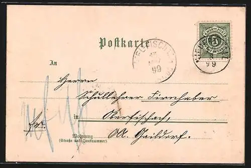 Lithographie Niedernhall, Götzenhaus, Fabrik v. Schaufler und Wundl, Rathaus, Post, Totale