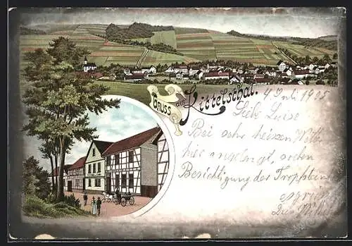 Lithographie Kittelsthal, Restaurant zur Linde, Totalansicht