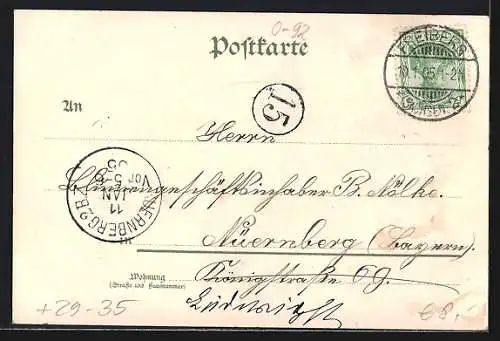 Passepartout-Lithographie Freiberg i. S., Marktbrunnen, Freitreppe, Post u. Dom im Kleeblatt