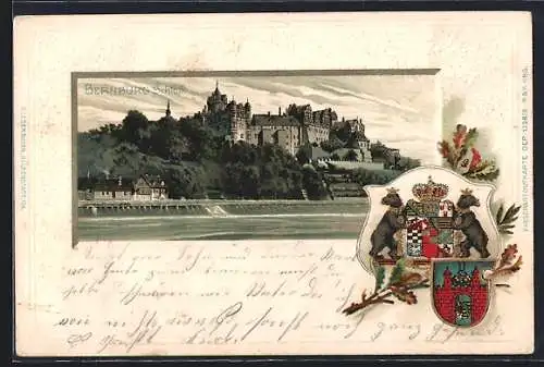 Passepartout-Lithographie Bernburg, Schloss, Wappen