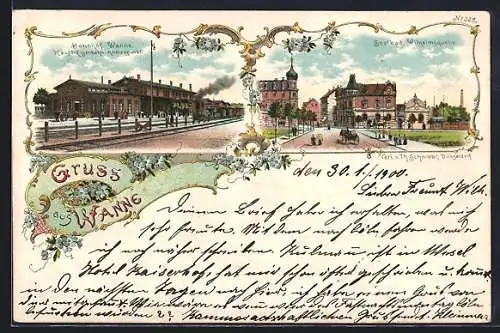 Lithographie Wanne, Soolbad Wilhelmsquelle, Bahnhof