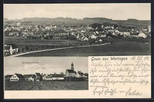 AK Wertingen, Ortspanorama Gottmanshofen, Gesamtansicht mit Landstrasse aus der Vogelschau