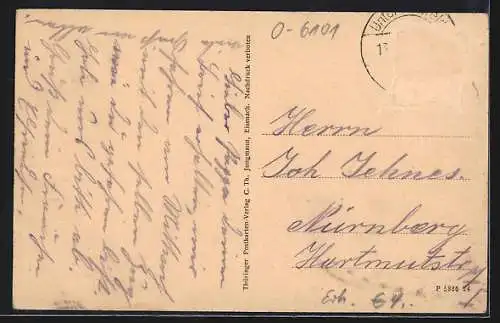 AK Bauerbach /Meiningen, Schillerhaus und Ortsansicht mit Katzenlöcher
