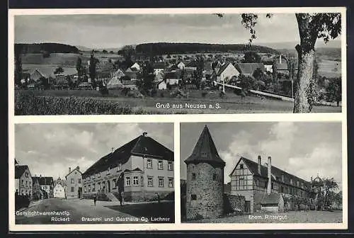 AK Neuses / Sand, Brauerei und Gasthaus Gg. Lechner, Gemischtwarenhandlg. Rückert und Ehem. Rittergut