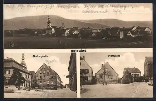 AK Abtswind, Pfarrgasse, Strassenpartie und Ortsansicht mit Kirche
