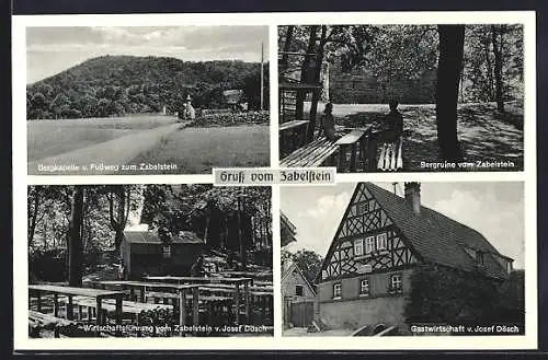 AK Donnersdorf, Bergkapelle & Fussweg z. Zabelstein, Bergruine, Wirtschaftsführung & Gastwirtschaft v. Josef Dösch