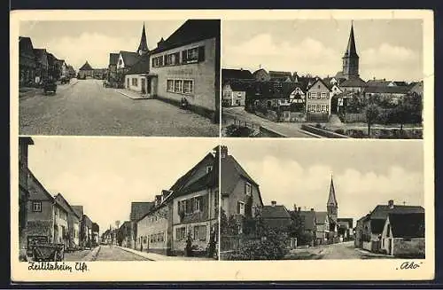 AK Zeilitzheim /Ufr., Buchdruckerei Düll, Strassenpartie und Blick auf die Kirche