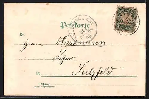 Lithographie Marktsteft, Präparandenschule, Ortsansicht mit Kirche