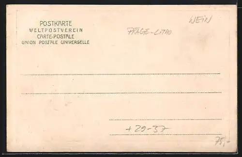 Passepartout-Lithographie Uhlbach, Ortsansicht aus der Vogelschau, Wappen und Eichenzweig