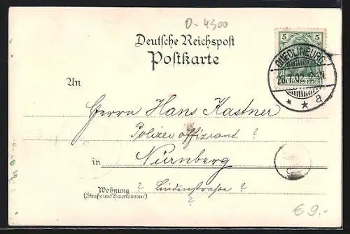 Lithographie Quedlinburg, Klopstockhaus und -denkmal, Schloss und Rathaus