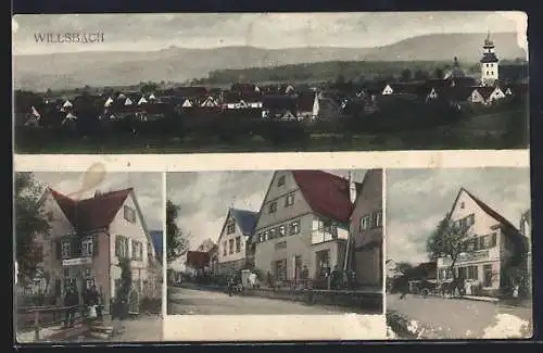 AK Willsbach, Gasthaus von Christian Fleisch, Geschäft von Gottlob Vogel, Strassenpartie