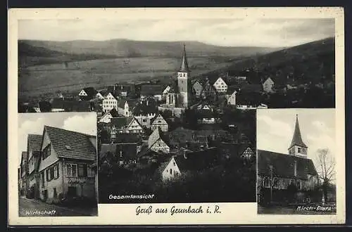 AK Grunbach i. R., Gasthaus, Kirch-Platz, Gesamtansicht