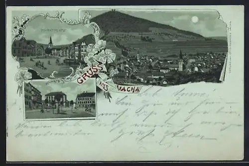 Mondschein-Lithographie Vacha, Teilansicht, Marktplatz, Strassenpartie