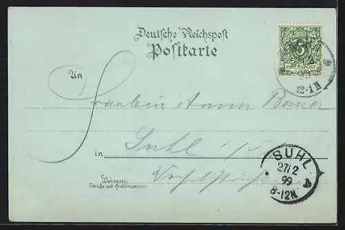 Mondschein-Lithographie Vacha, Teilansicht, Marktplatz, Strassenpartie