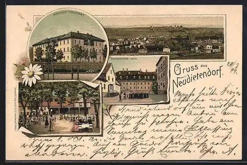 Lithographie Neudietendorf, Gasthofs Garten, Mädchen-Pensionat, Schwesternhaus