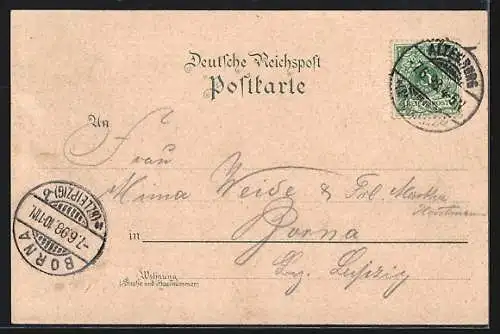 Lithographie Altenburg / S.-A., Schloss, Plateau, Bahnhof und Trachten