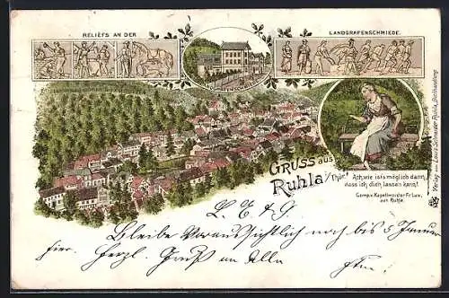 Lithographie Ruhla i. Rhür., Landgrafenschmiede, Reliefs, Teilansicht