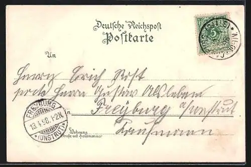 Lithographie Camburg / Saale, Panorama mit Rathskeller und Cyriaskirche