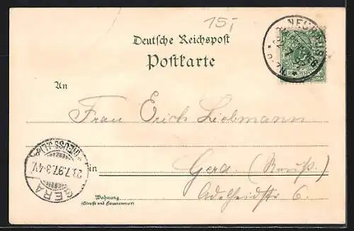 Lithographie Neuhaus / Rennweg, Gasthof zur Post, Kirche, Waidmannsheil, Panorama