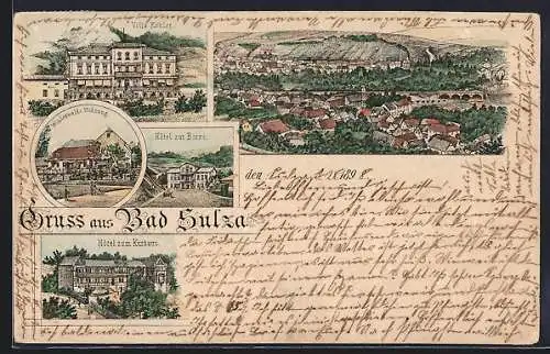 Lithographie Bad Sulza, Hotel zur Börse, Hotel zum Kurhaus, Villa Köhler