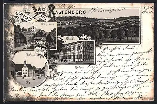Lithographie Bad Rastenberg, Kurhaus, Rathaus, Bad Finneck